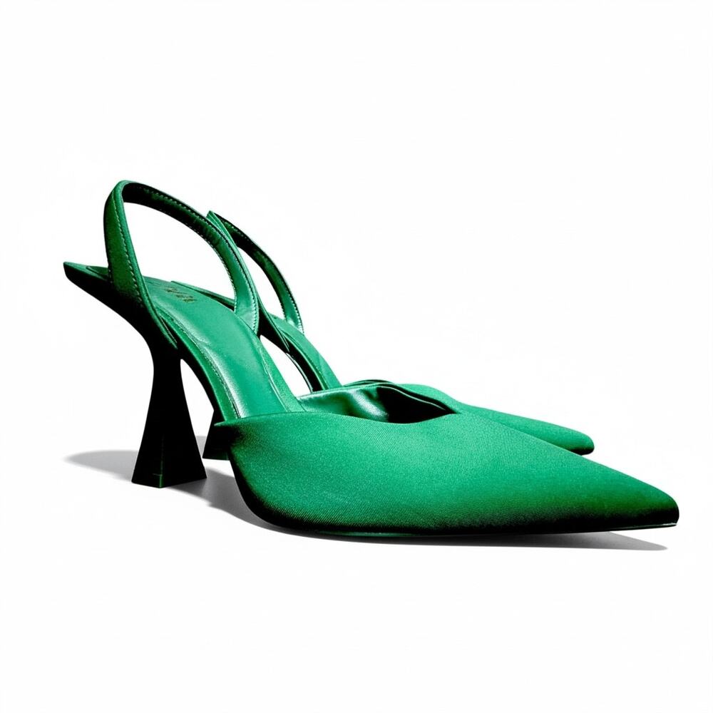 Zara Green Pumps Pointed Toe Solid Shallow Mouth High Heels Fashion Size 9